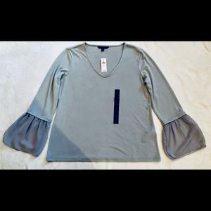Banana Republic Blue V-neck Crepe Bell sleeve top